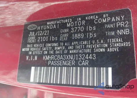 2022 Hyundai Venue Sel from USA, damaged, VIN KMHRC8A3XNU132443